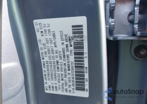 2007 Honda Cr-V Ex-L from USA, damaged, VIN JHLRE48707C069722